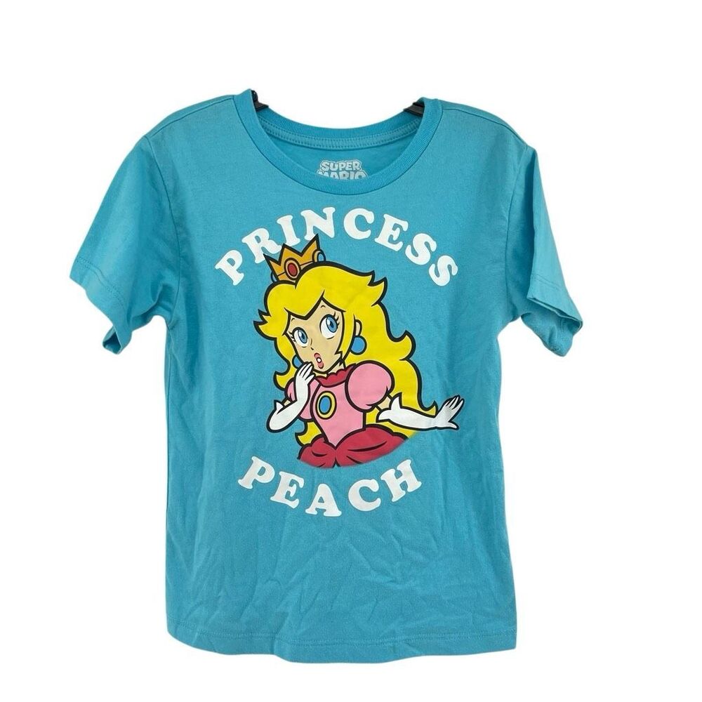 Super Mario Princess Peach Girls Graphic T-Shirt Blue XS 4/5